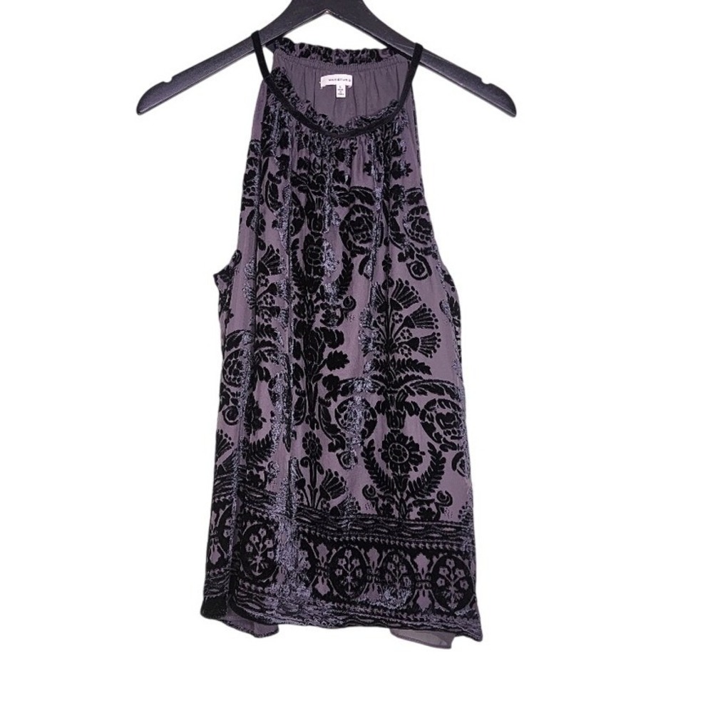 Max Studio Velvet‎ Burnout Top Sleeveless Flowy Tank Floral Halter Whimsigoth L
